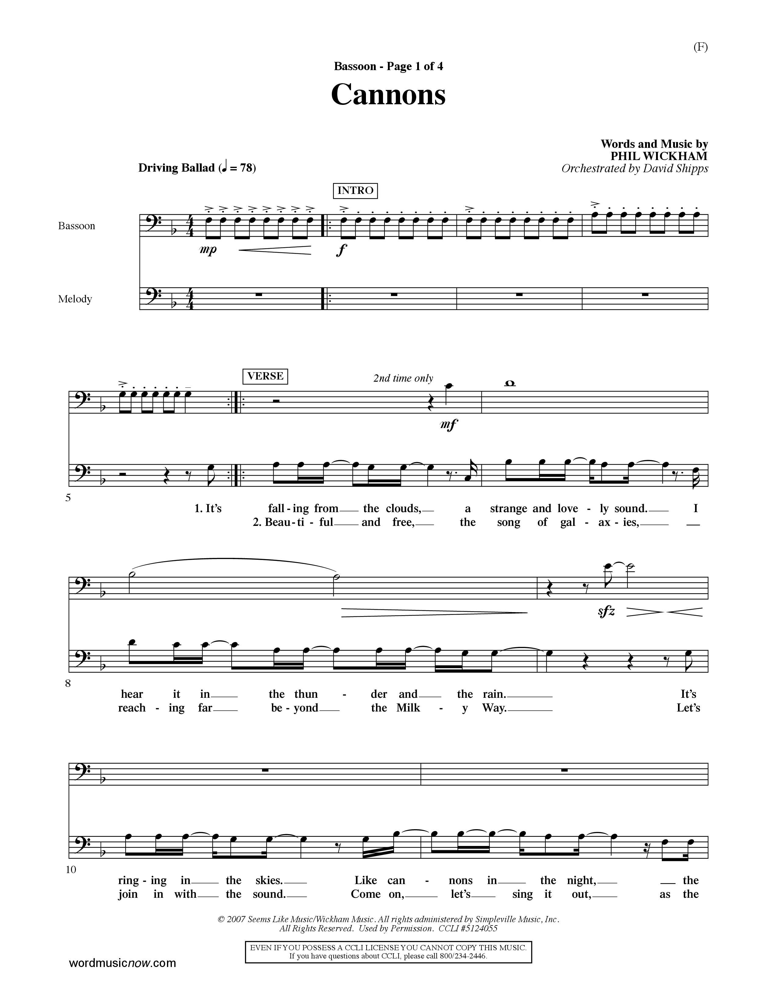 Cannons (Choral Anthem SATB) Bassoon (Word Music Choral / Orch. David Shipps)