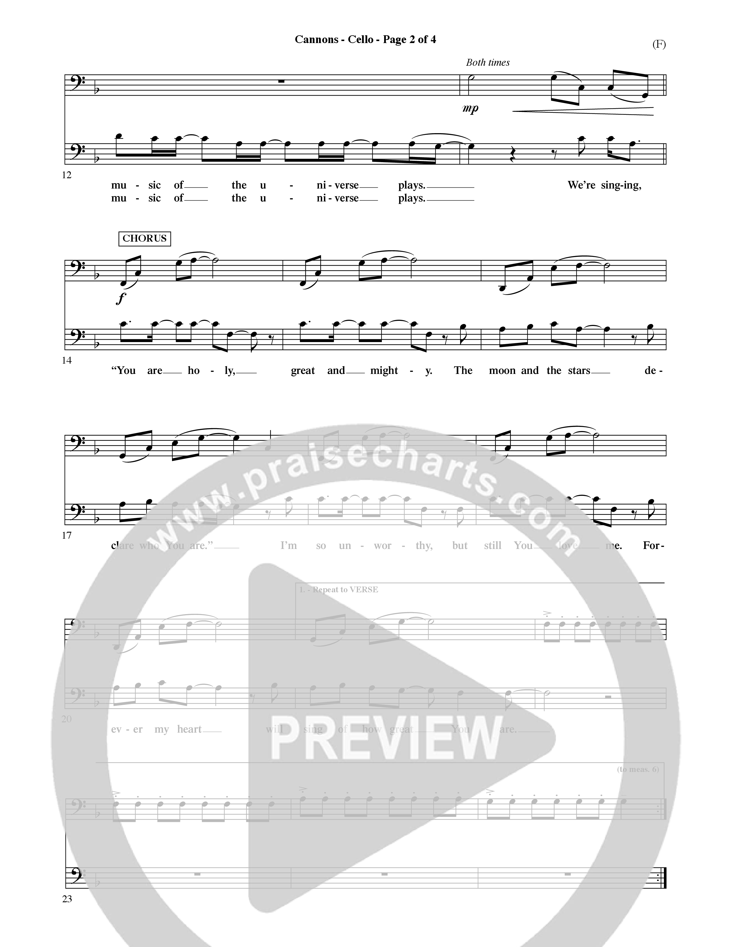 Cannons (Choral Anthem SATB) Cello (Word Music Choral / Orch. David Shipps)