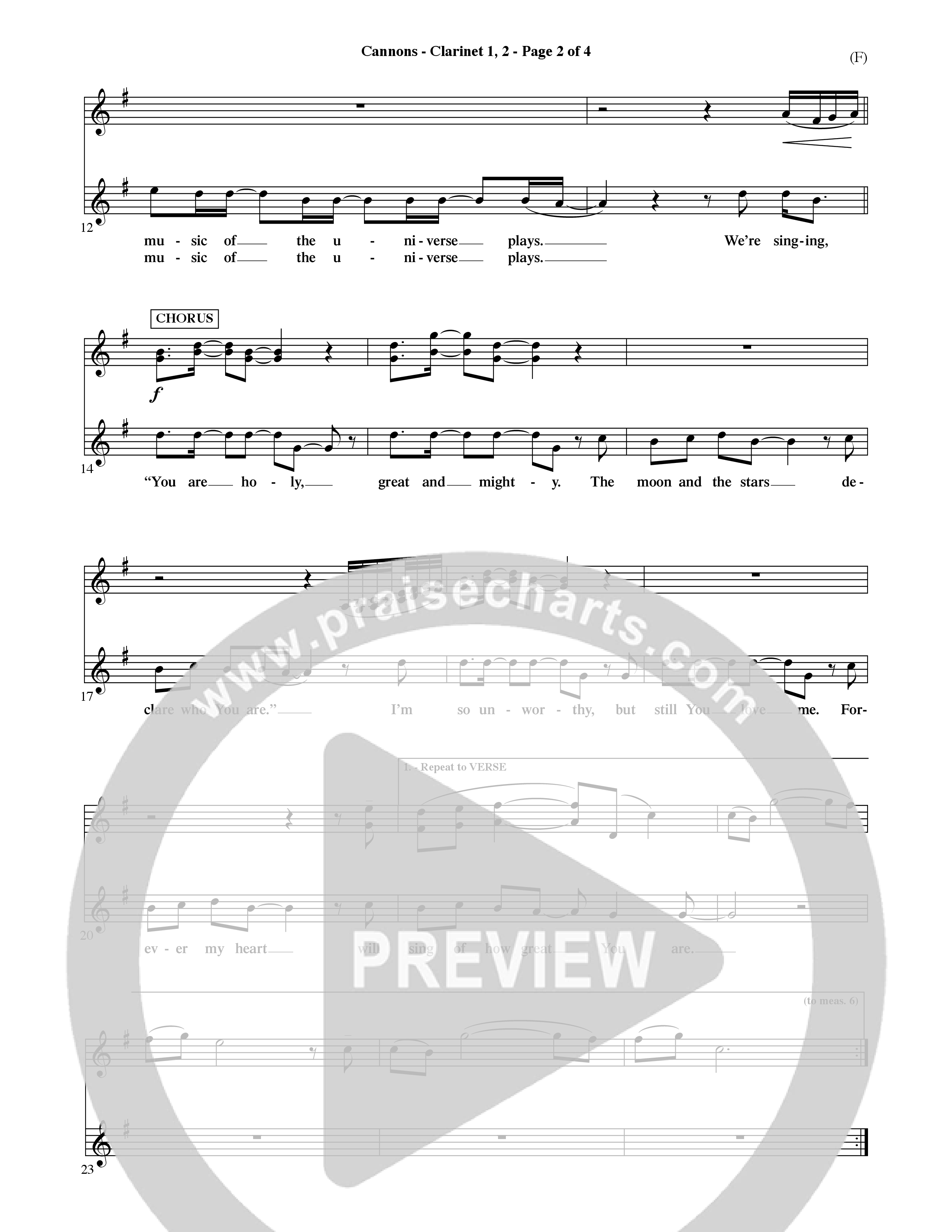 Cannons (Choral Anthem SATB) Clarinet 1/2 (Word Music Choral / Orch. David Shipps)