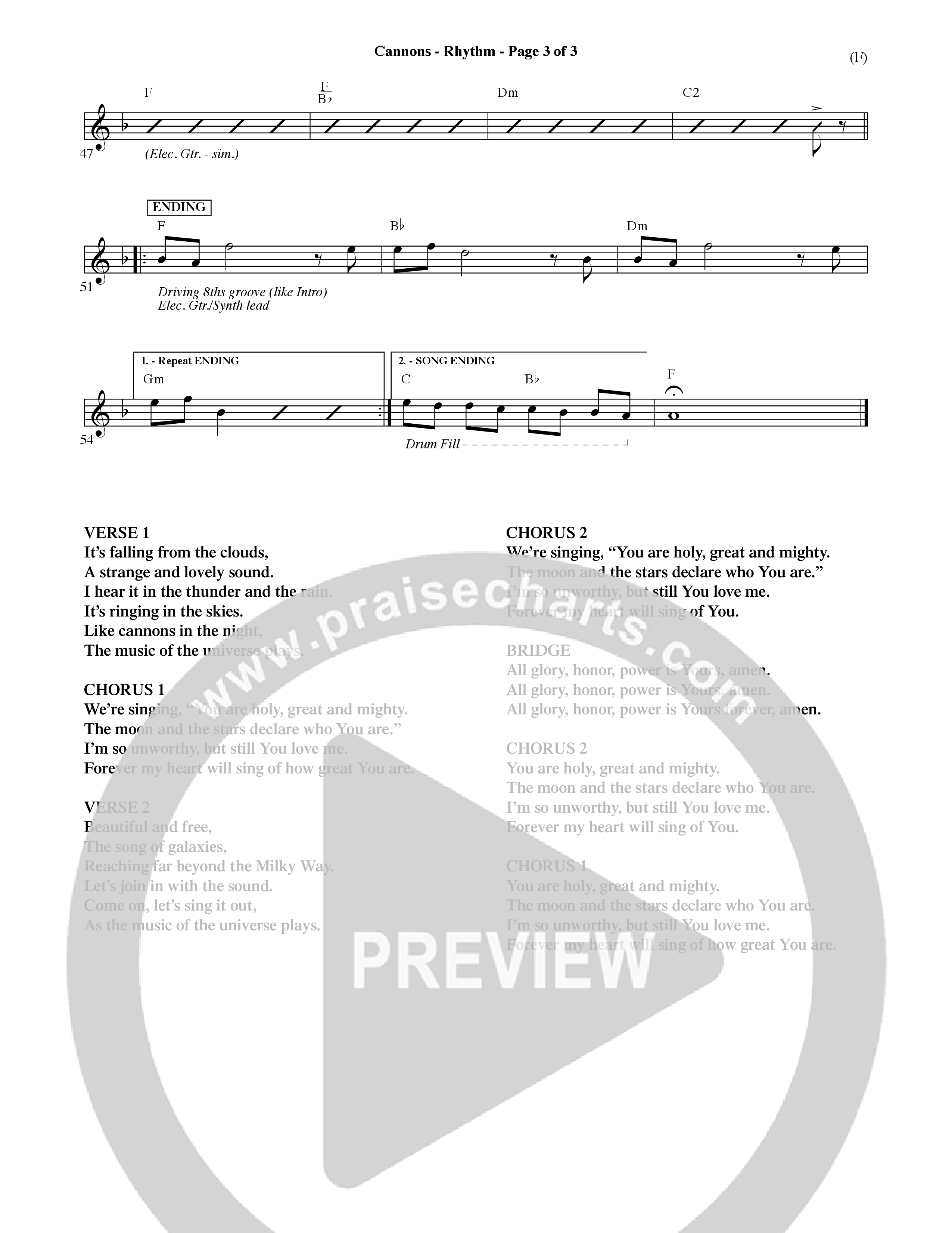 Cannons (Choral Anthem SATB) Rhythm Chart (Word Music Choral / Orch. David Shipps)