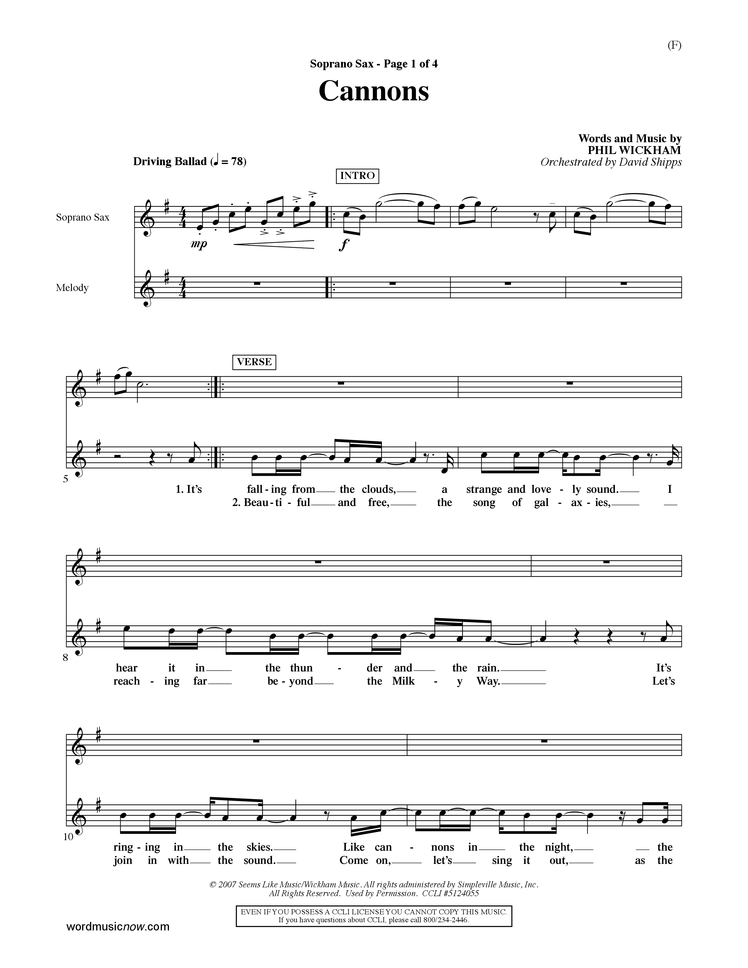Cannons (Choral Anthem SATB) Saxophone (Word Music Choral / Orch. David Shipps)