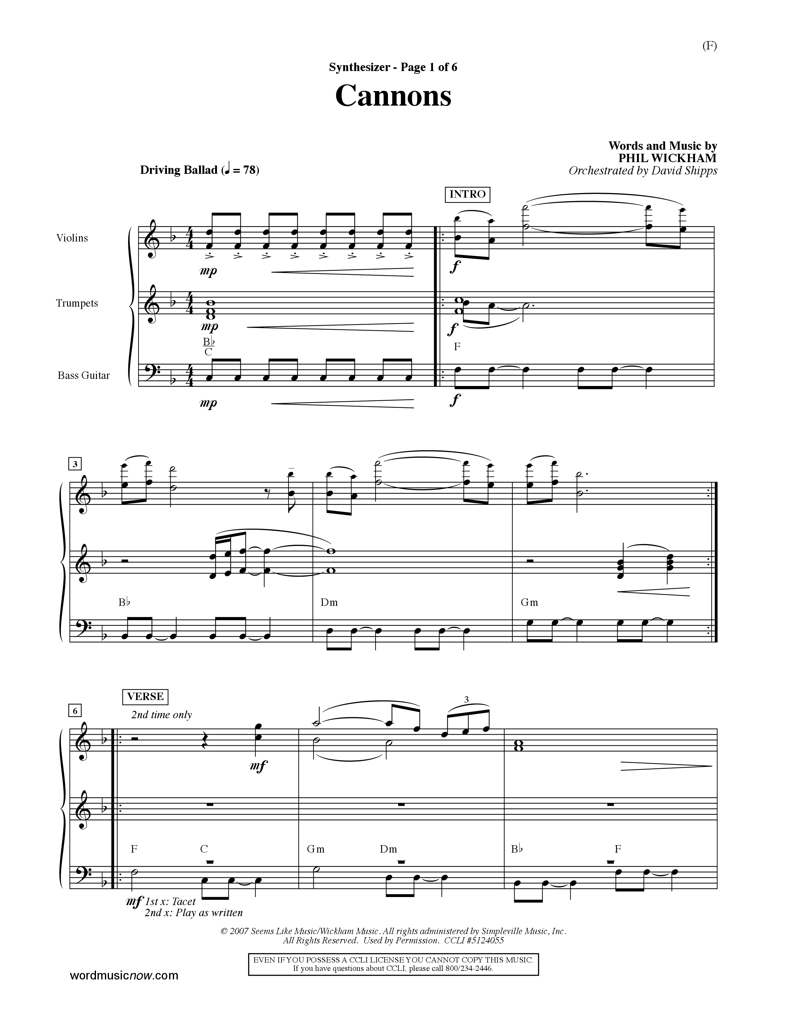 Cannons (Choral Anthem SATB) Synth (Word Music Choral / Orch. David Shipps)