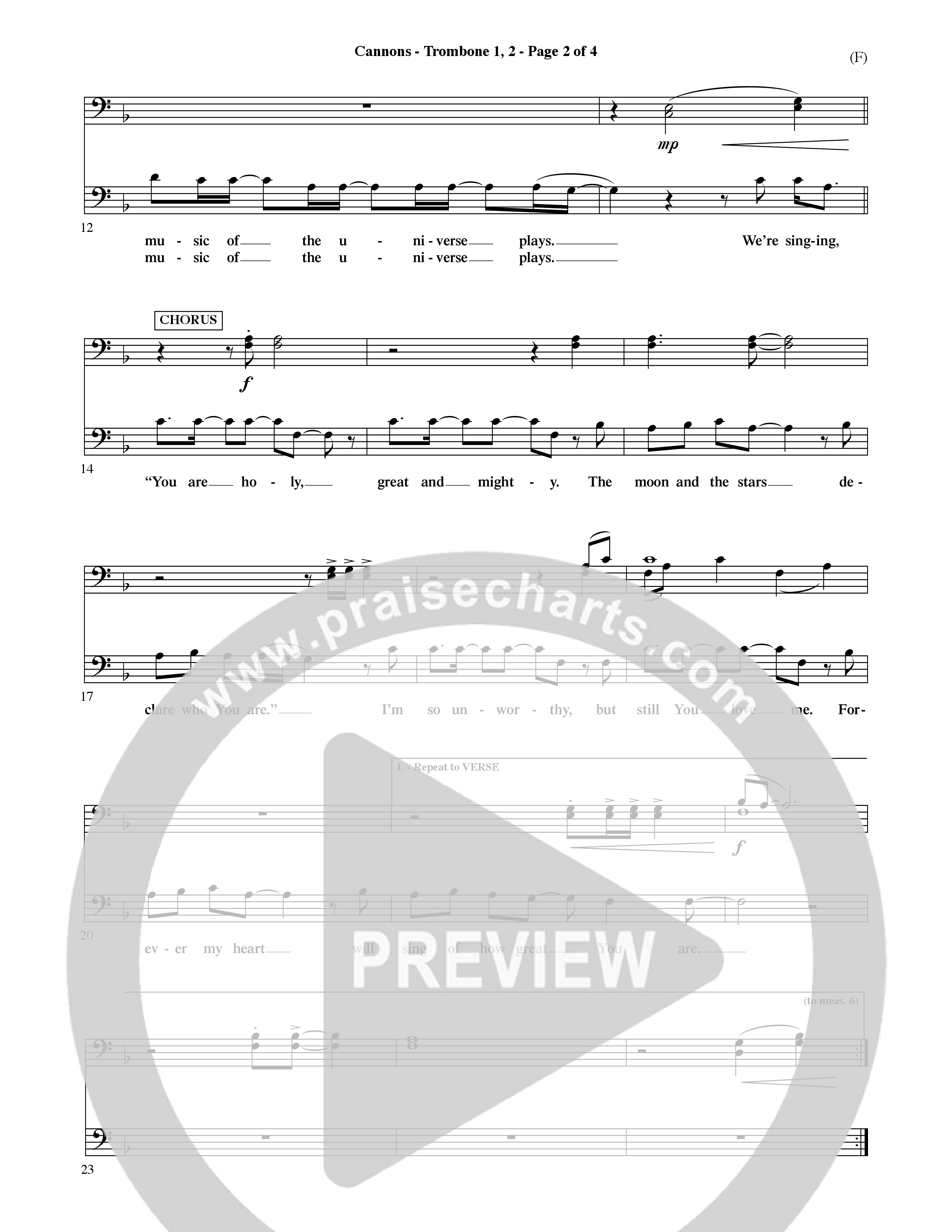 Cannons (Choral Anthem SATB) Trombone 1/2 (Word Music Choral / Orch. David Shipps)