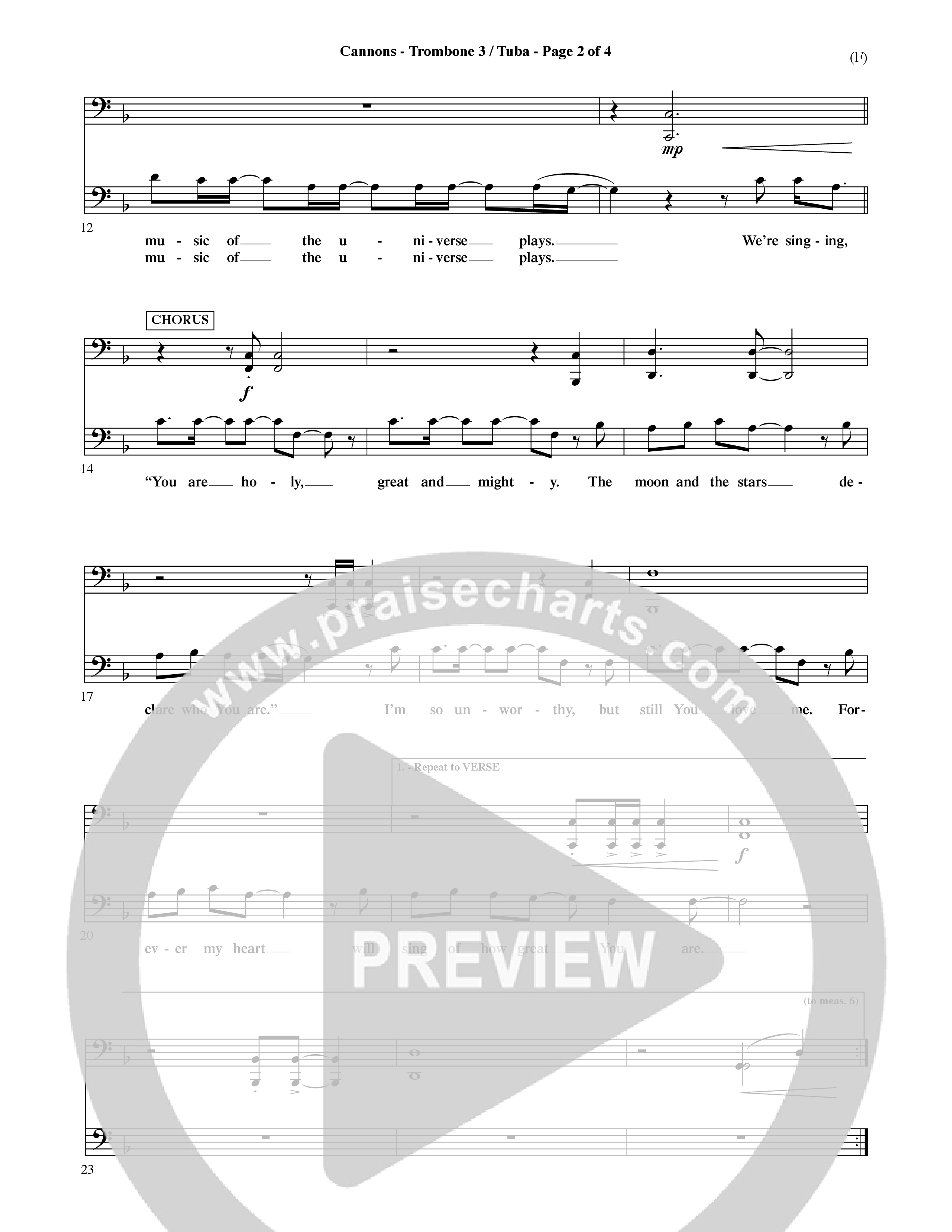 Cannons (Choral Anthem SATB) Trombone 3/Tuba (Word Music Choral / Orch. David Shipps)