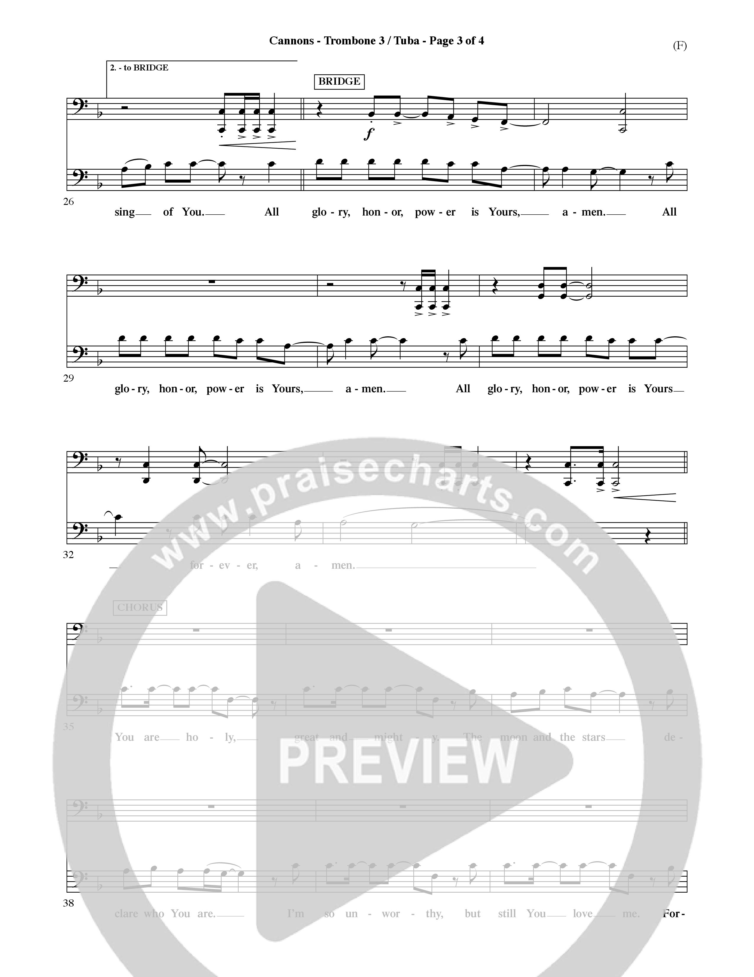 Cannons (Choral Anthem SATB) Trombone 3/Tuba (Word Music Choral / Orch. David Shipps)