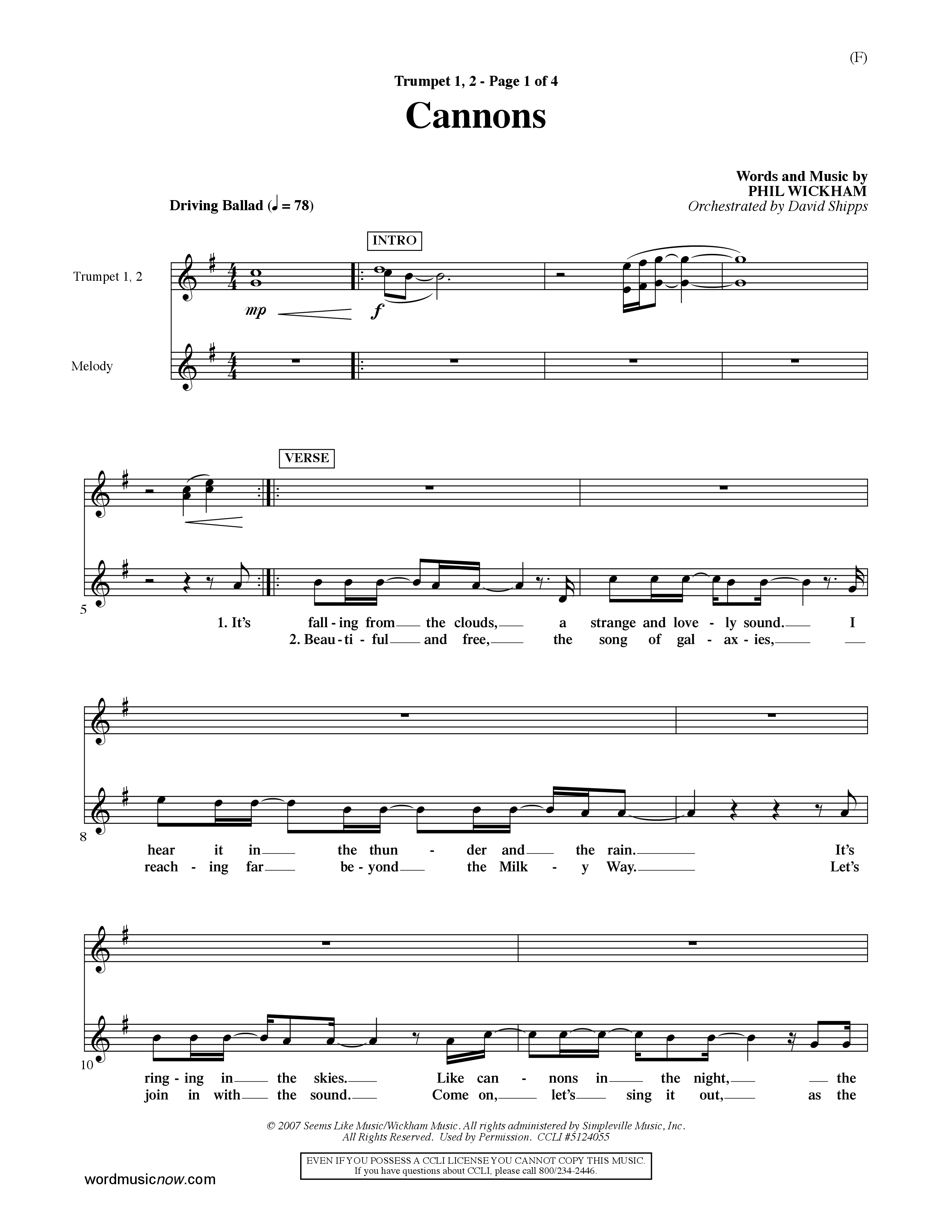 Cannons (Choral Anthem SATB) Trumpet 1,2 (Word Music Choral / Orch. David Shipps)