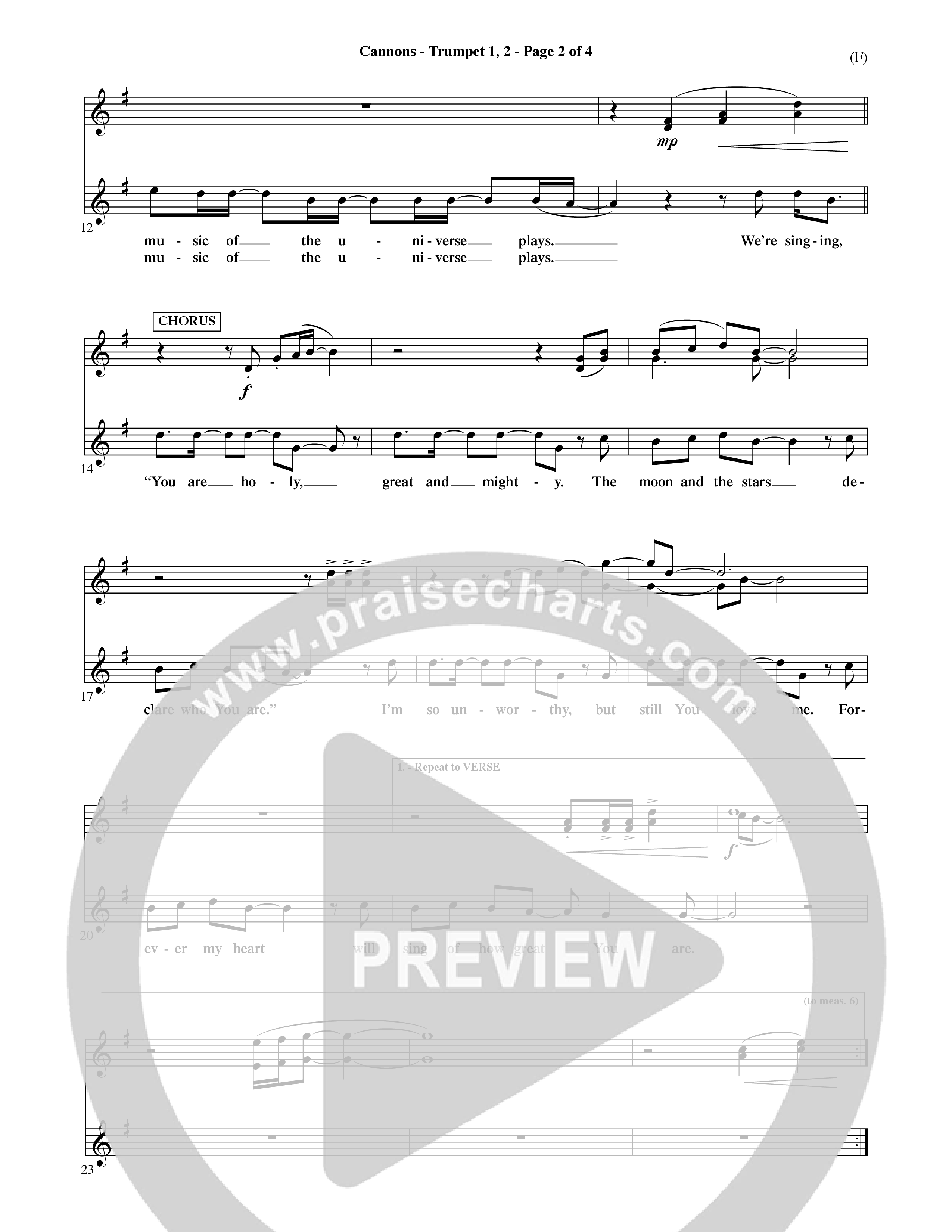 Cannons (Choral Anthem SATB) Trumpet 1,2 (Word Music Choral / Orch. David Shipps)