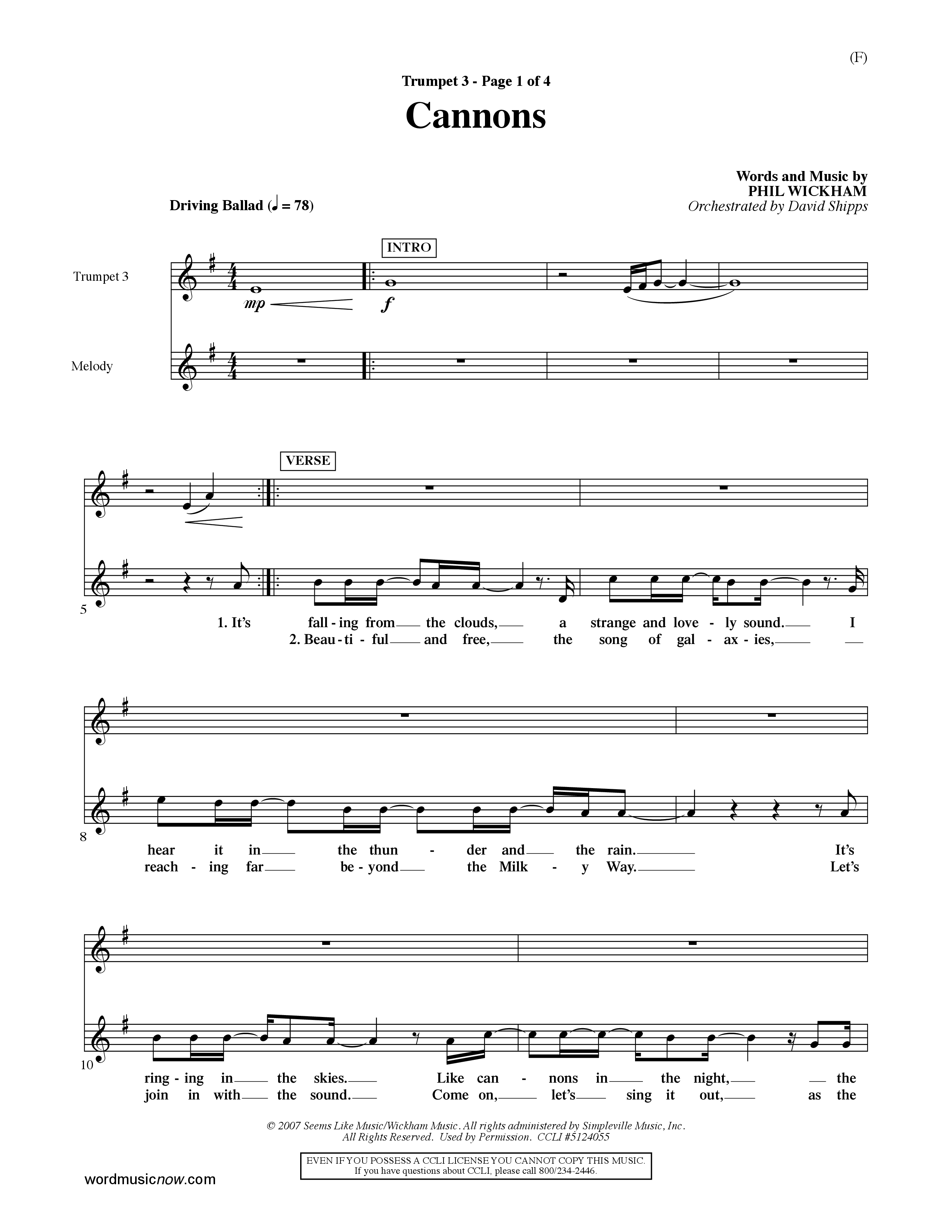 Cannons (Choral Anthem SATB) Trumpet 3 (Word Music Choral / Orch. David Shipps)