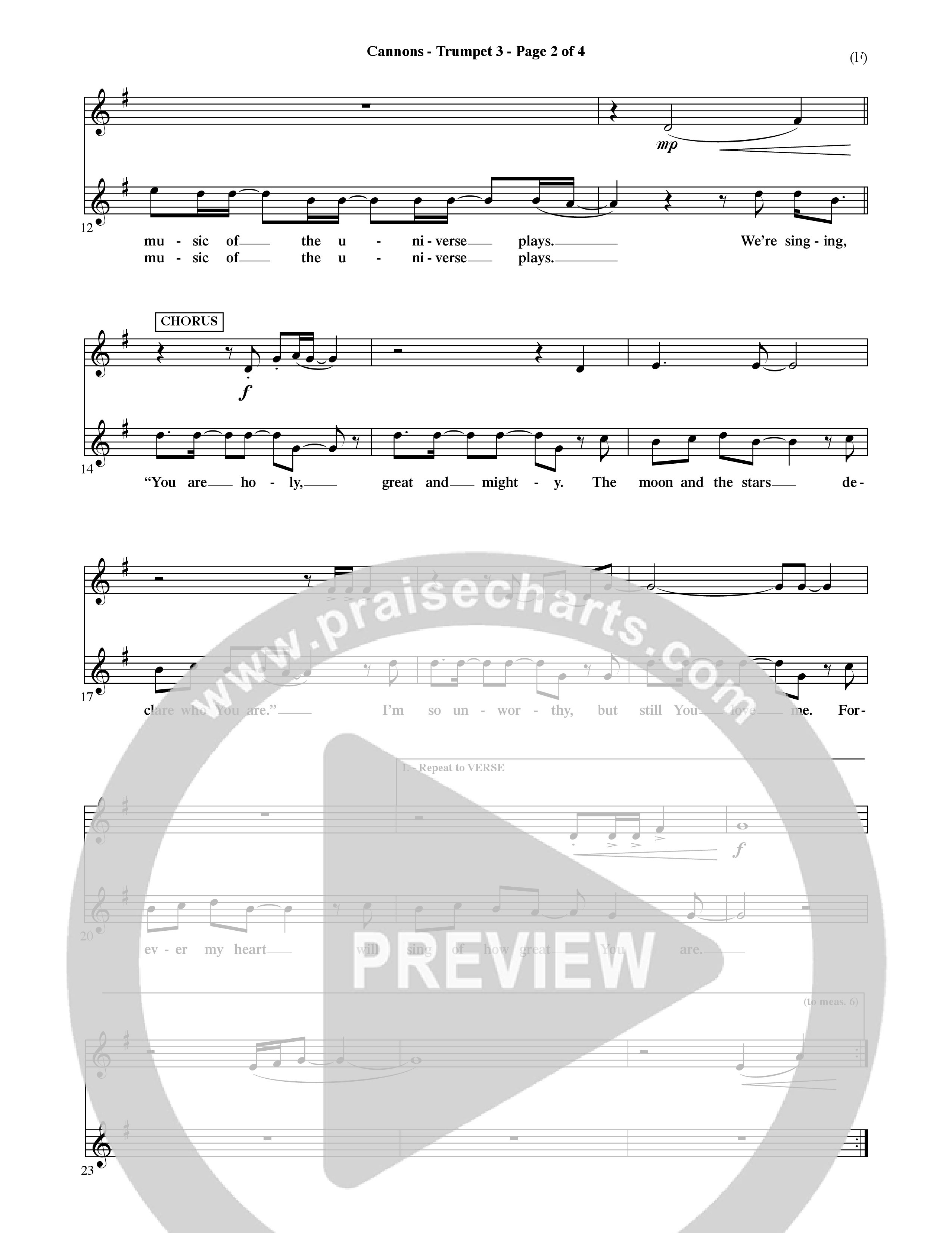 Cannons (Choral Anthem SATB) Trumpet 3 (Word Music Choral / Orch. David Shipps)