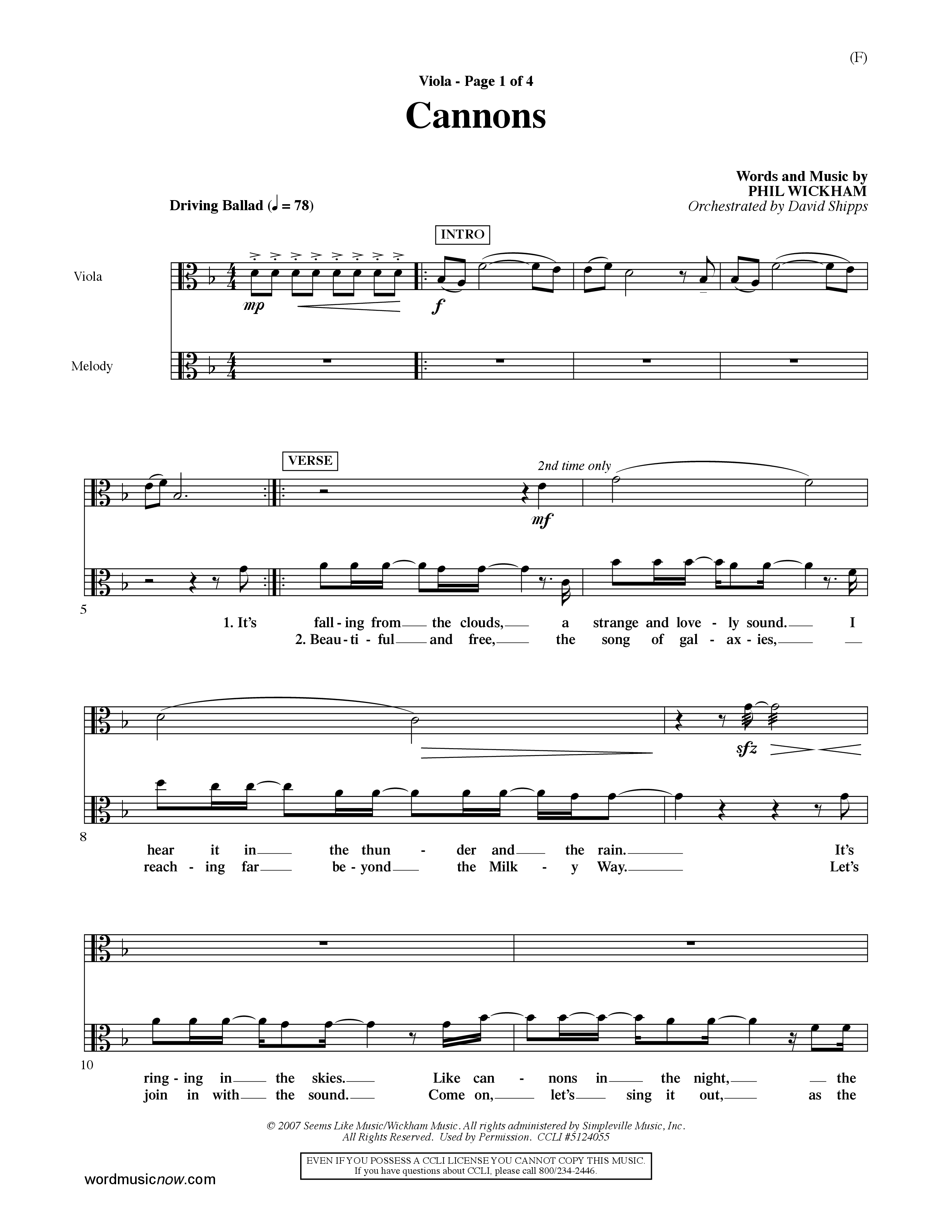 Cannons (Choral Anthem SATB) Viola (Word Music Choral / Orch. David Shipps)