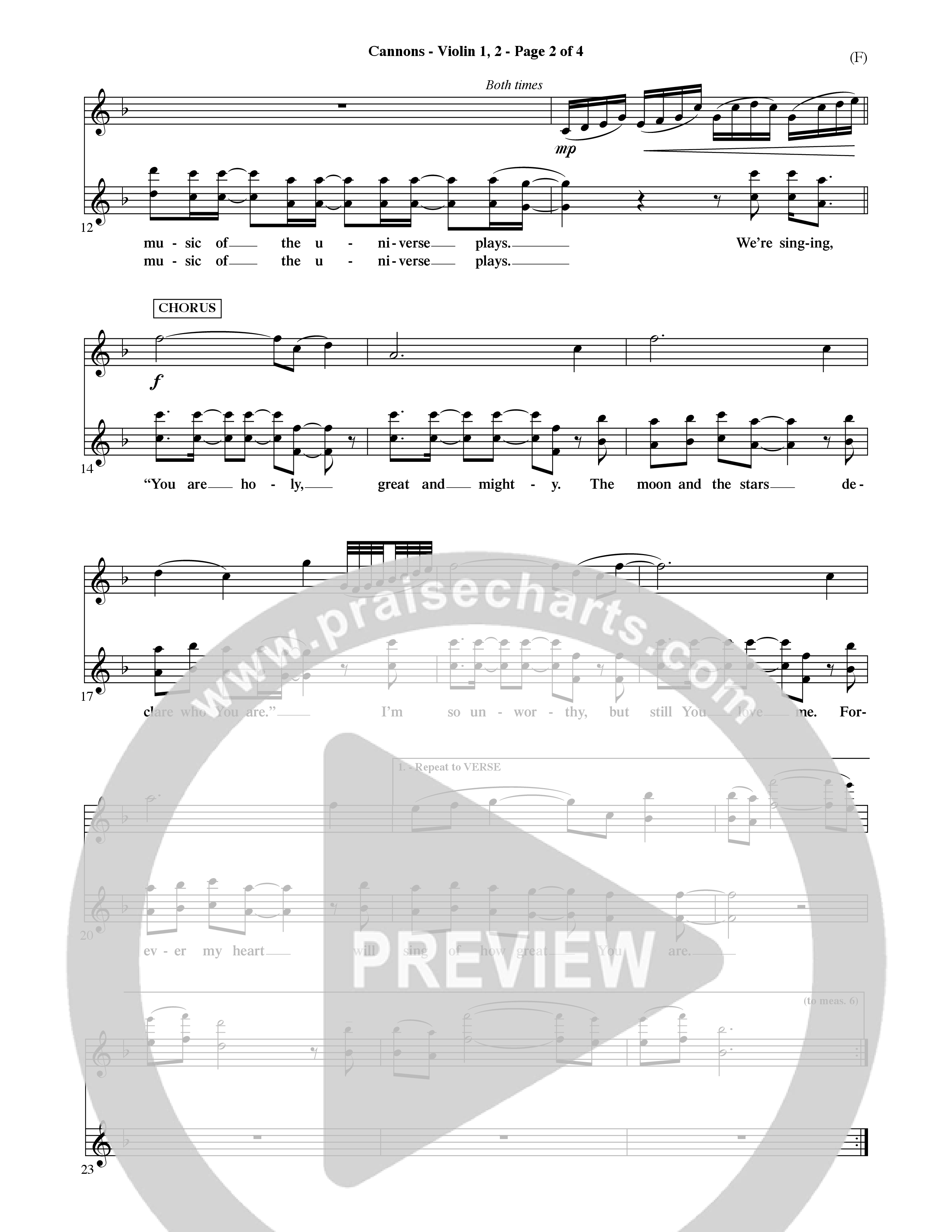 Cannons (Choral Anthem SATB) Violin 1/2 (Word Music Choral / Orch. David Shipps)