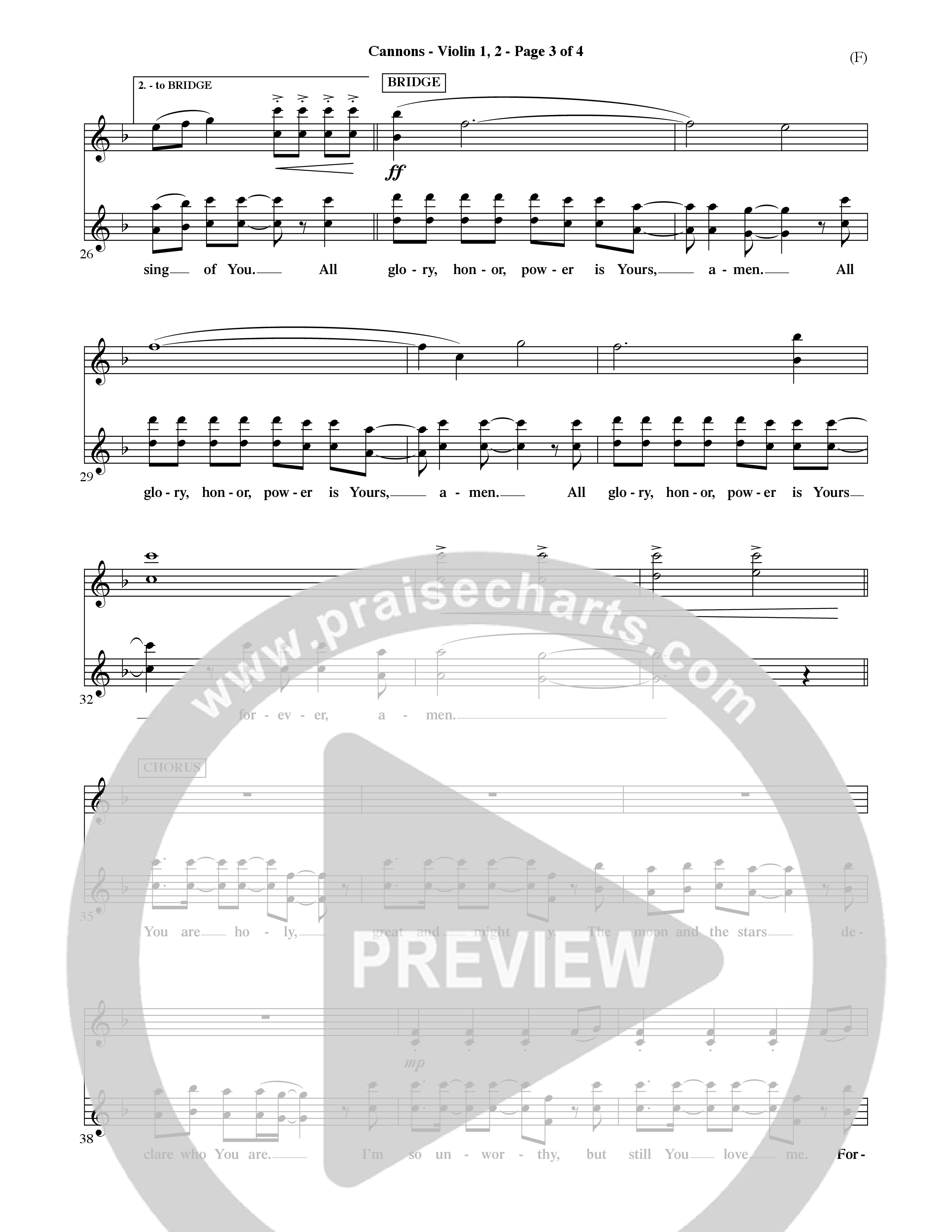 Cannons (Choral Anthem SATB) Violin 1/2 (Word Music Choral / Orch. David Shipps)