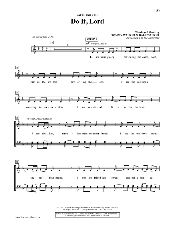 Do It Lord Choir Sheet (SATB) (Tommy Walker)