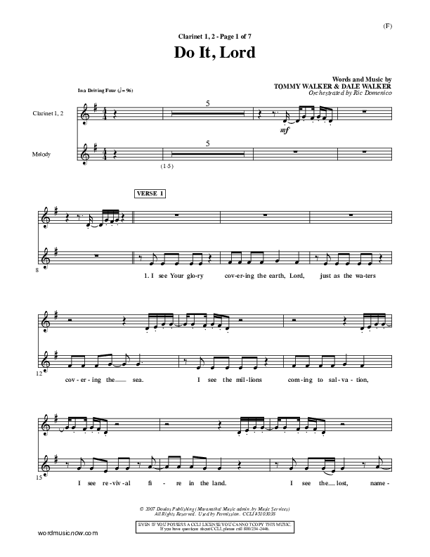 Do It Lord Clarinet 1/2 (Tommy Walker)