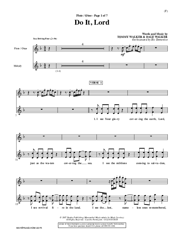 Do It Lord Flute/Oboe (Tommy Walker)