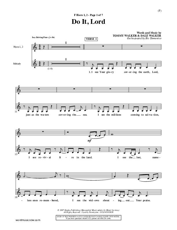 Do It Lord French Horn 1/2 (Tommy Walker)