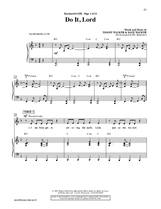 Do It Lord Piano/Vocal (SATB) (Tommy Walker)