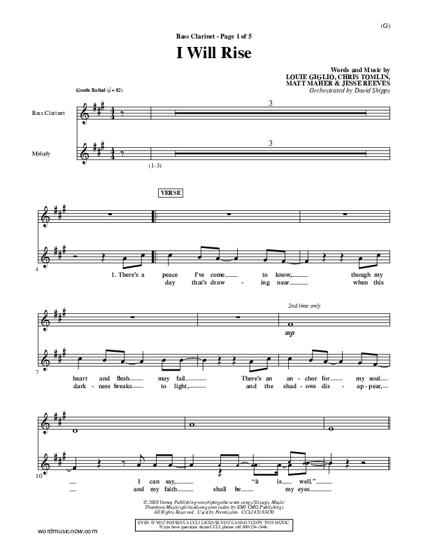 I Will Rise Bass Clarinet (Chris Tomlin)