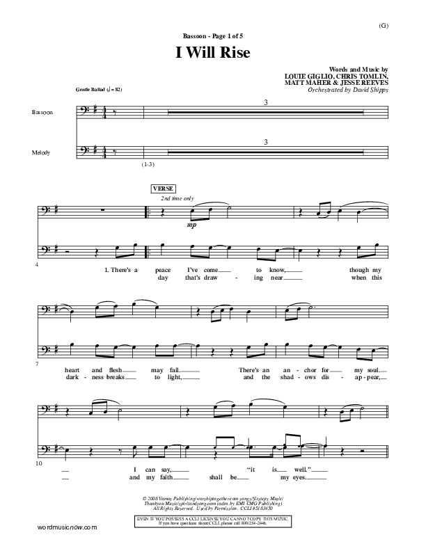 I Will Rise Bassoon (Chris Tomlin)