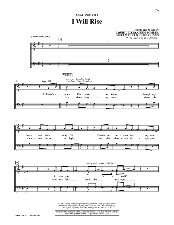I Will Rise Choir Sheet (SATB) (Chris Tomlin)