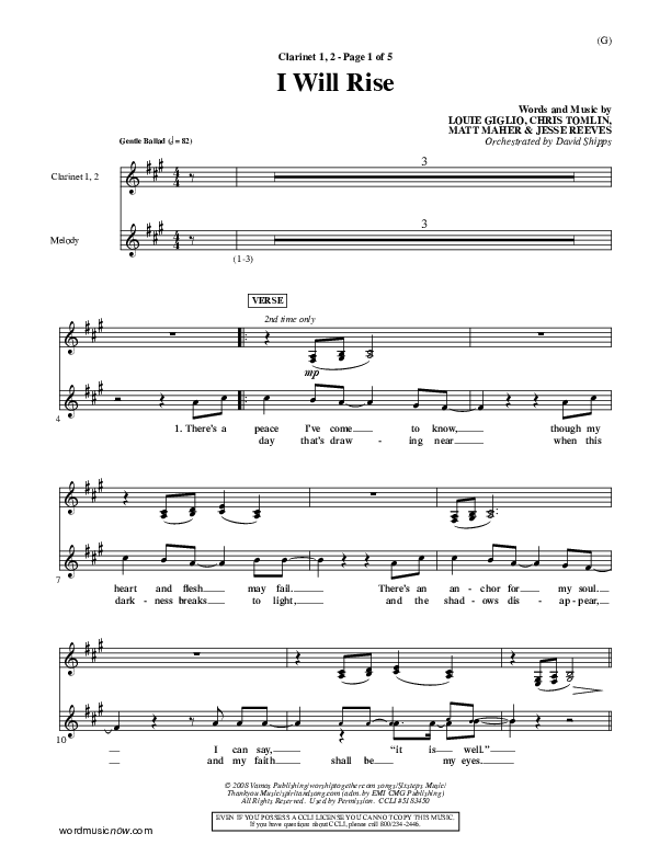 I Will Rise Clarinet 1/2 (Chris Tomlin)