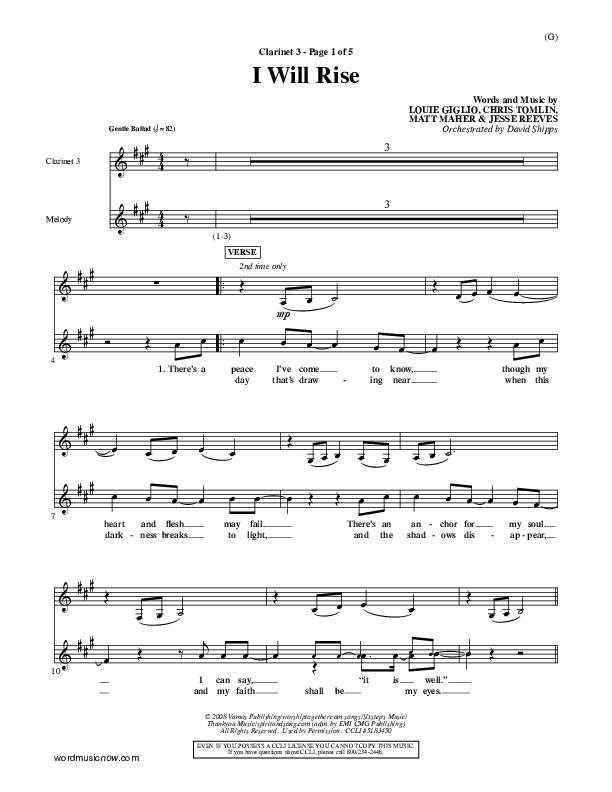I Will Rise Clarinet 3 (Chris Tomlin)
