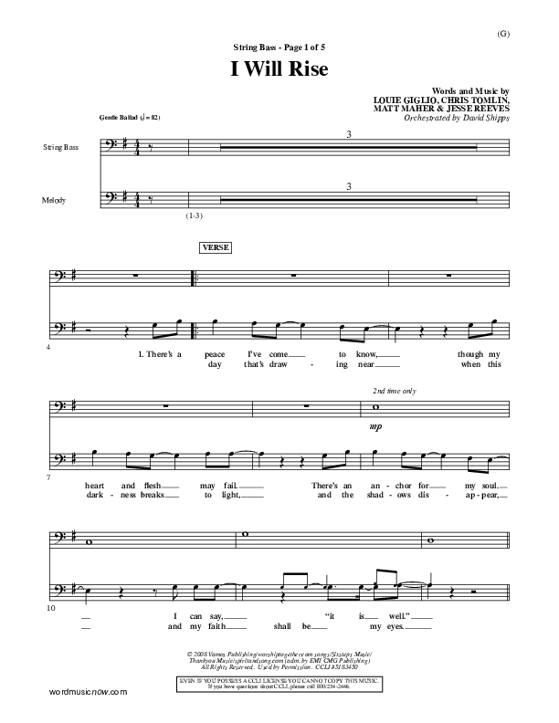 I Will Rise Double Bass (Chris Tomlin)