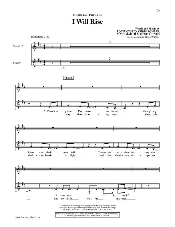 I Will Rise French Horn 1/2 (Chris Tomlin)