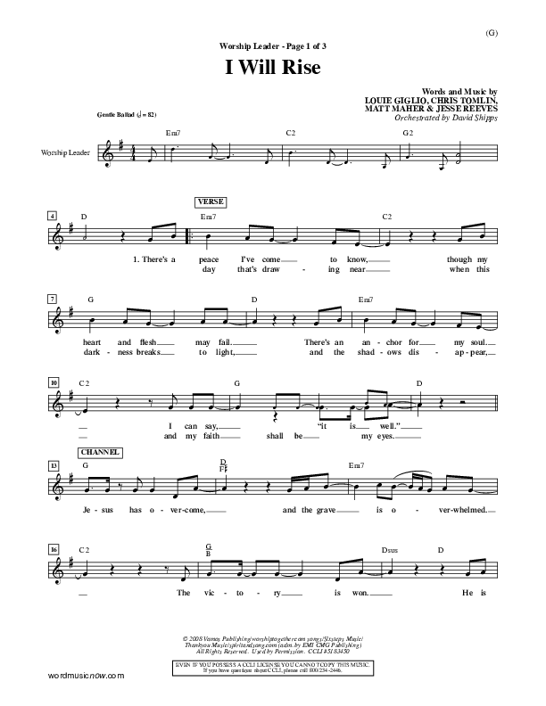 I Will Rise Lead Sheet (Chris Tomlin)