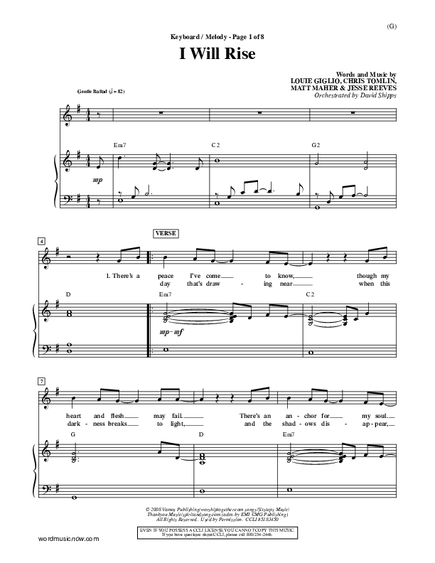 I Will Rise Piano/Vocal (Chris Tomlin)