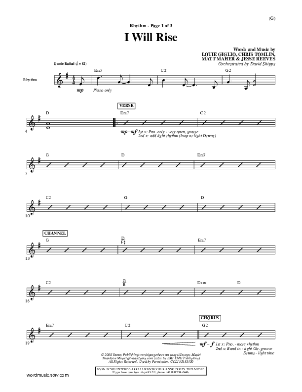 I Will Rise Rhythm Chart (Chris Tomlin)