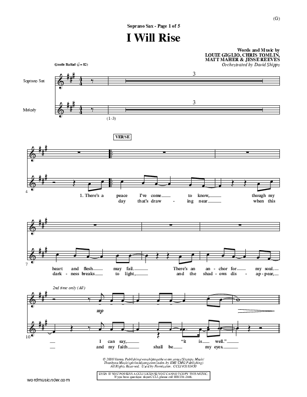 I Will Rise Soprano Sax (Chris Tomlin)