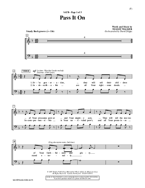 Pass It On Vocal Sheet (SATB) (Tommy Walker)