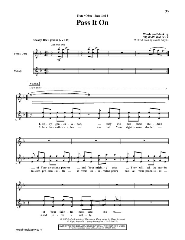 Pass It On Flute/Oboe (Tommy Walker)