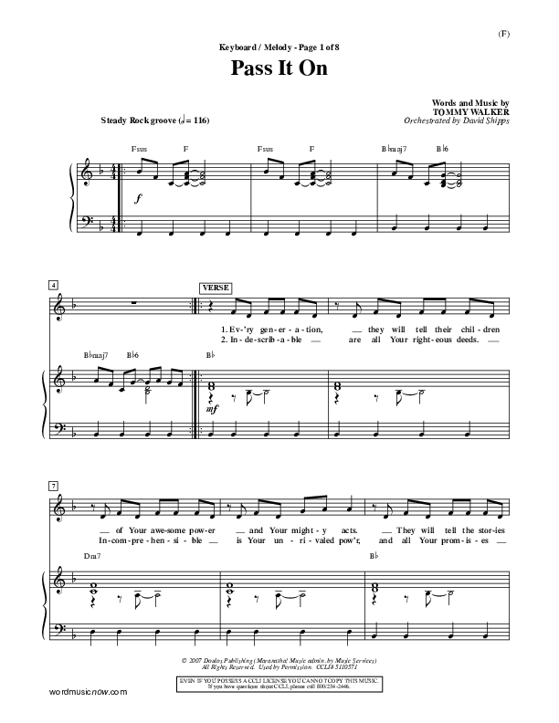 Pass It On Piano/Vocal (Tommy Walker)