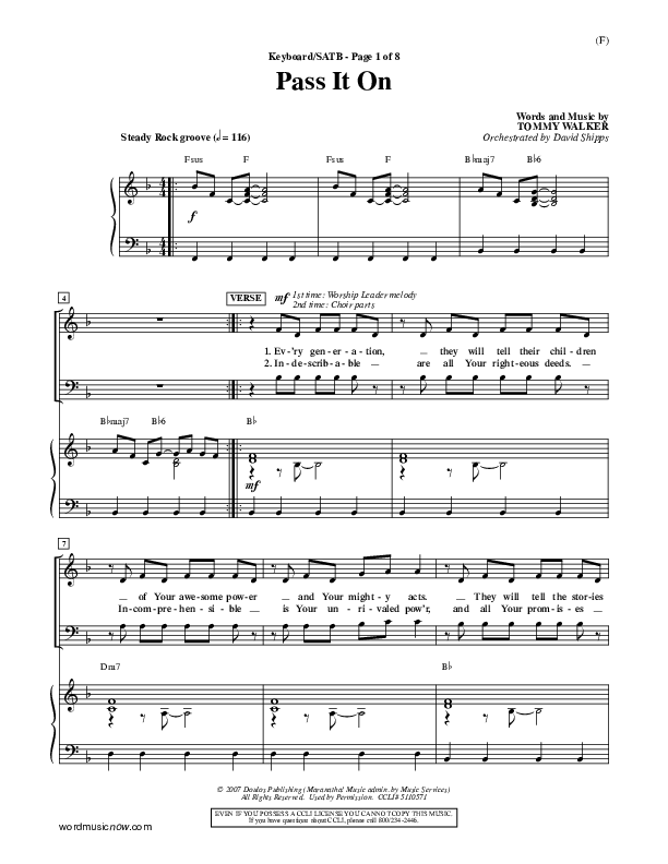 Pass It On Piano/Vocal (SATB) (Tommy Walker)