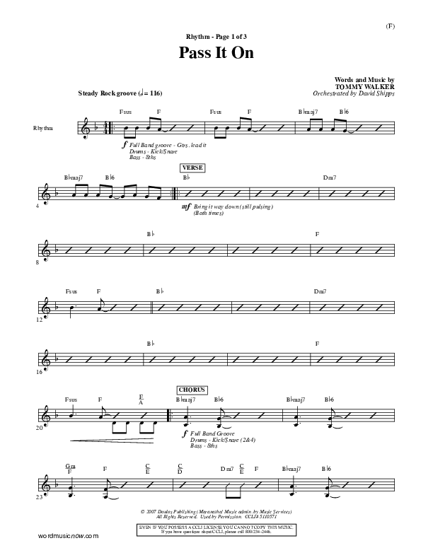 Pass It On Rhythm Chart (Tommy Walker)