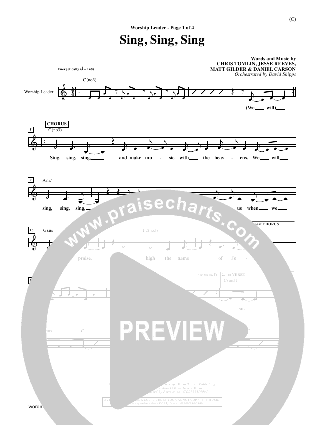 Sing Sing Sing Sheet Music Chris Tomlin Praisecharts