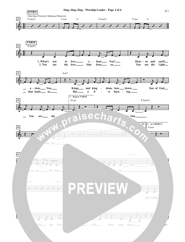 Sing Sing Sing Sheet Music Chris Tomlin Praisecharts