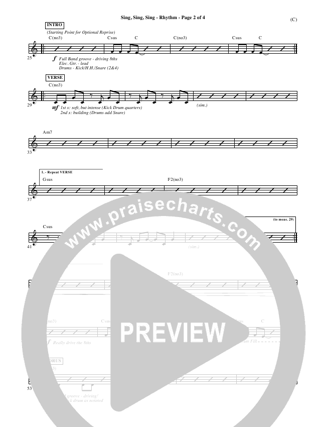 Sing Sing Sing Sheet Music Chris Tomlin Praisecharts
