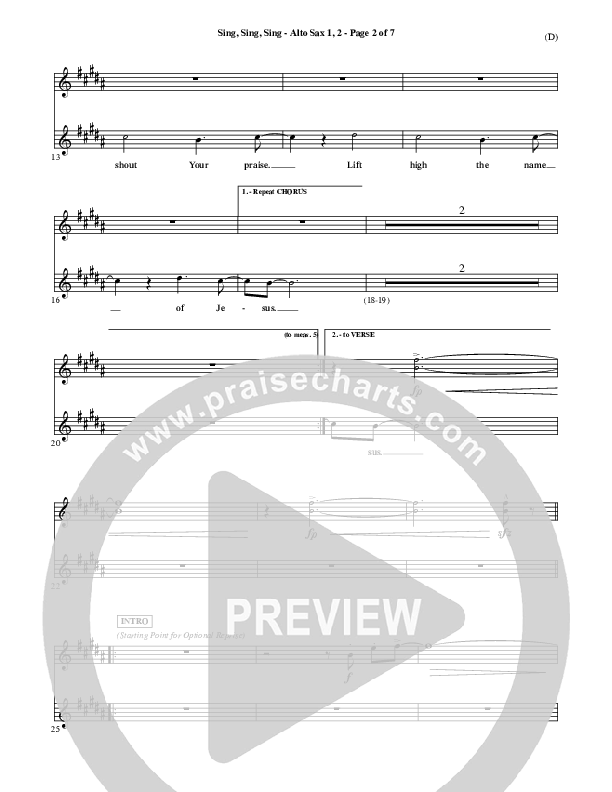 Sing Sing Sing Alto Sax Sheet Music PDF (Chris Tomlin) PraiseCharts