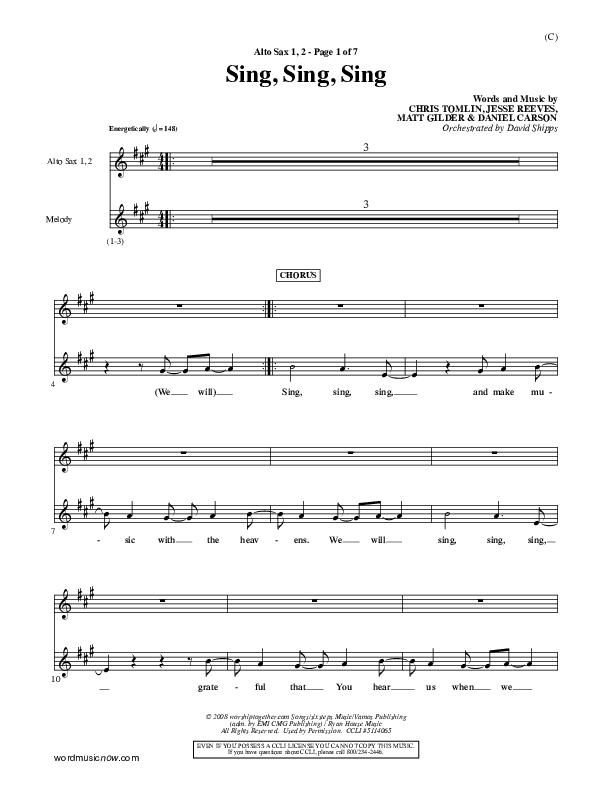 Sing Sing Sing Alto Sax Sheet Music PDF (Chris Tomlin) PraiseCharts