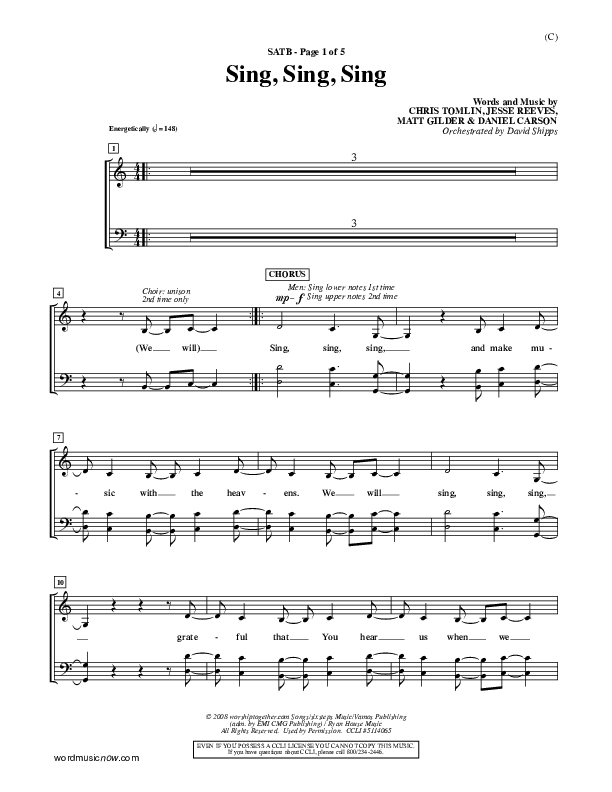 Sing Sing Sing Choir Sheet (SATB) (Chris Tomlin)