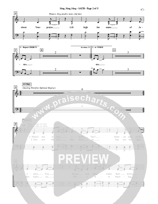 Sing Sing Sing Choir Sheet (SATB) (Chris Tomlin)