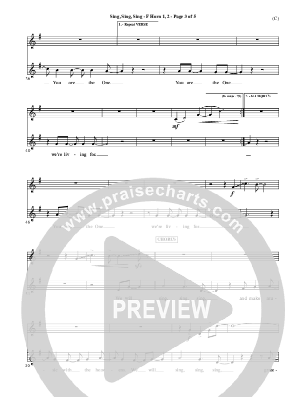 Sing Sing Sing French Horn 1/2 (Chris Tomlin)