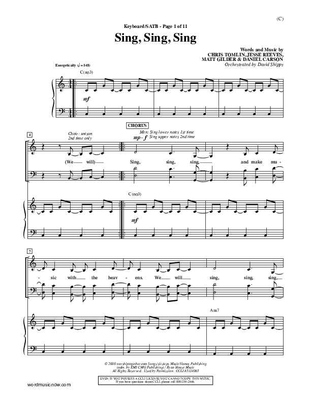 Sing Sing Sing Piano/Vocal (SATB) (Chris Tomlin)