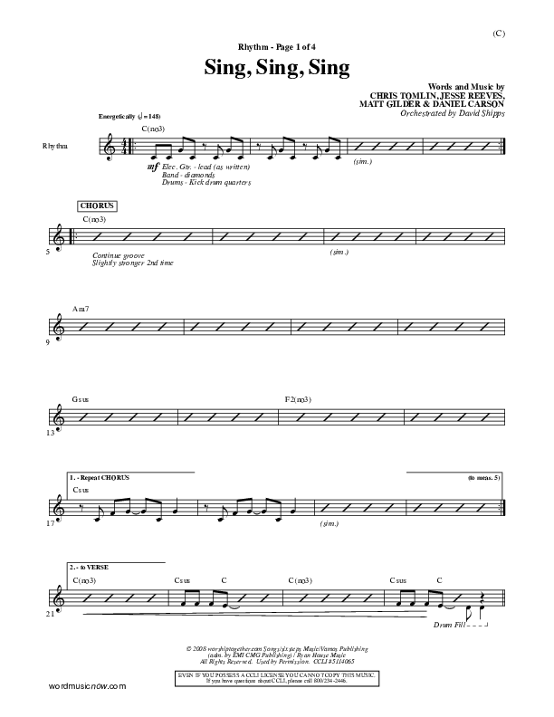 Sing Sing Sing Rhythm Chart (Chris Tomlin)