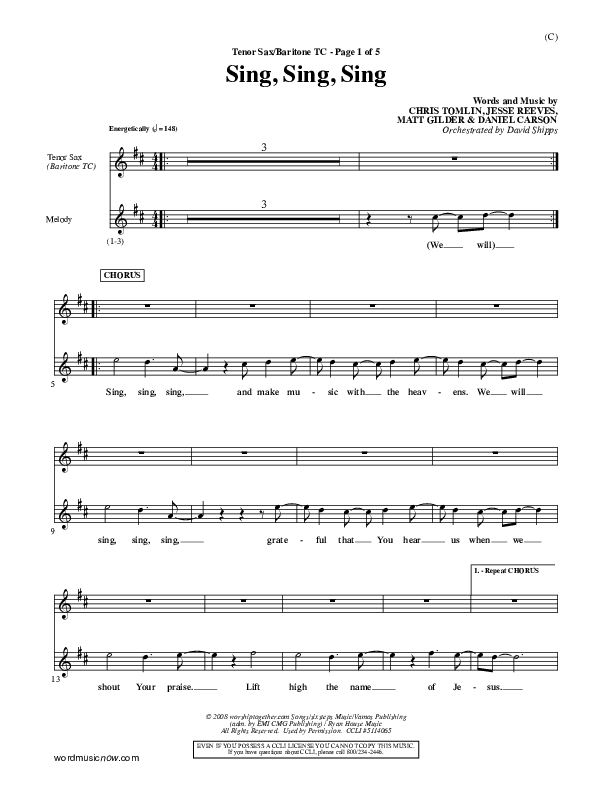 Sing Sing Sing Tenor Sax/Baritone T.C. (Chris Tomlin)