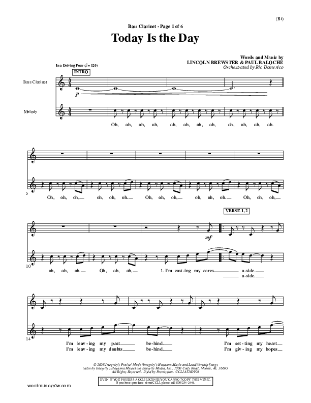 Today Is The Day Bass Clarinet (Lincoln Brewster)