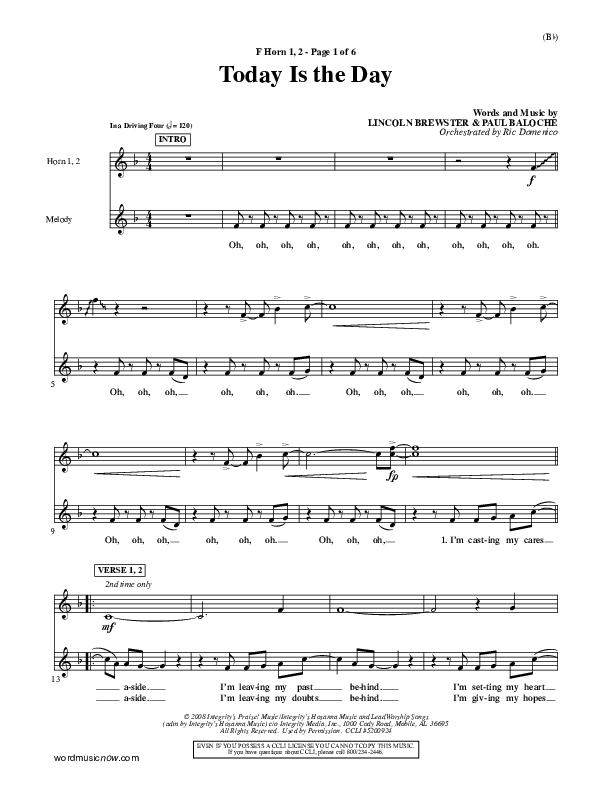 Today Is The Day French Horn 1/2 (Lincoln Brewster)